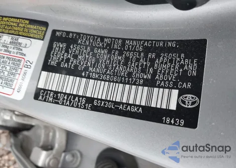2006 Toyota Avalon Xls из США, поврежденный, VIN 4T1BK36B06U111738